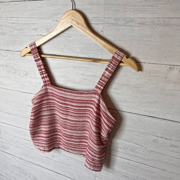 BP Top Womens Size XS Dark Pink & White Striped Linen Blend Tank Summer Flirty - Picture 3 of 12